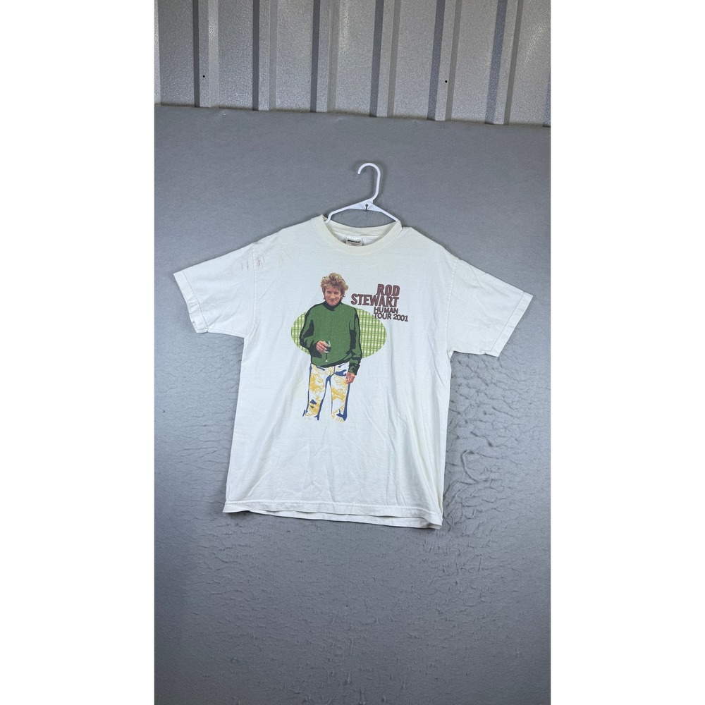 Murina Rod Stewart T-Shirt Mens Large White Good 2001 Human Tour Concert Graphic